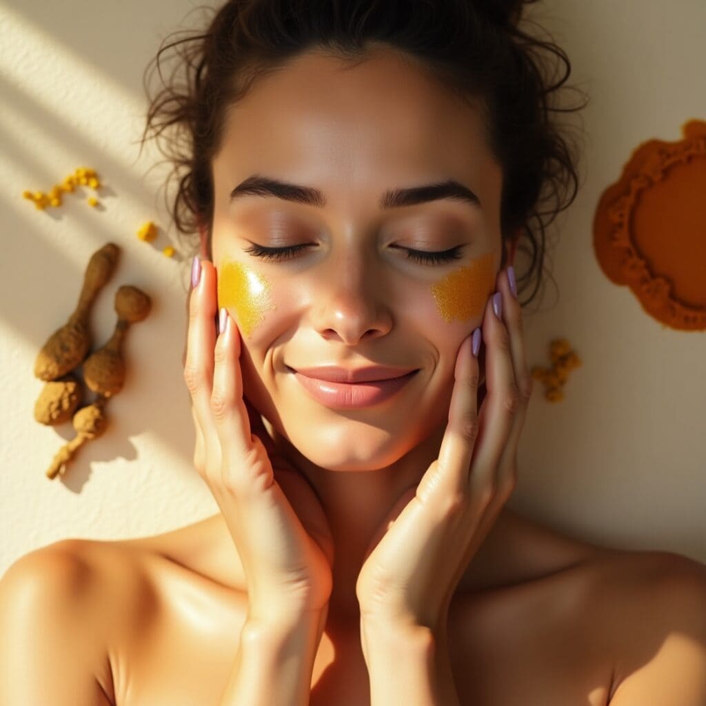 Ayurvedic herbs like shatavari, ashwagandha, and saffron arranged in brass bowls to support hormonal balance in women over 50