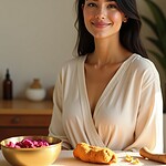 A woman practicing Ayurvedic skincare after 50 using natural oils and herbs