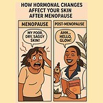 How Hormonal Changes Affect Your Skin After Menopause: illustrated with before and after skincare results and a free planner download.
