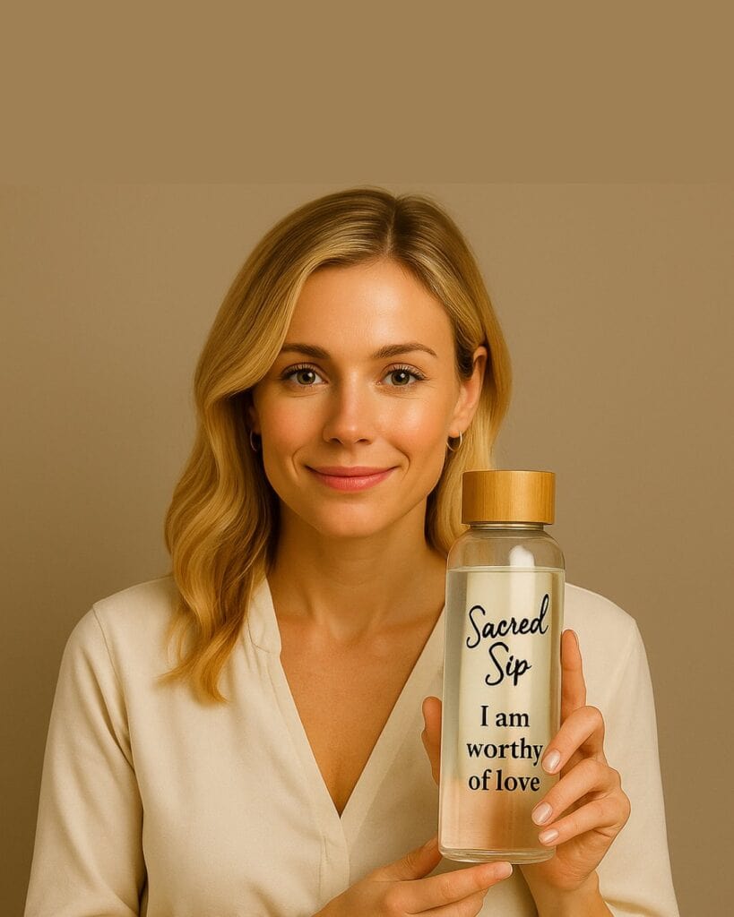 A woman practicing affirmations for skin and confidence during her skincare routine