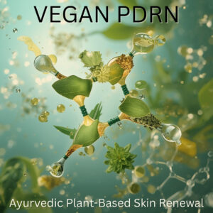 Vegan PDRN concept with plant-based molecules and natural botanicals for Ayurvedic skin renewal benefits.